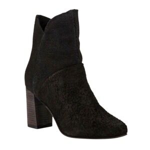 Anthropologie Seychelles Prop Black Textured Leather Ankle Boots Block Heel 7.5